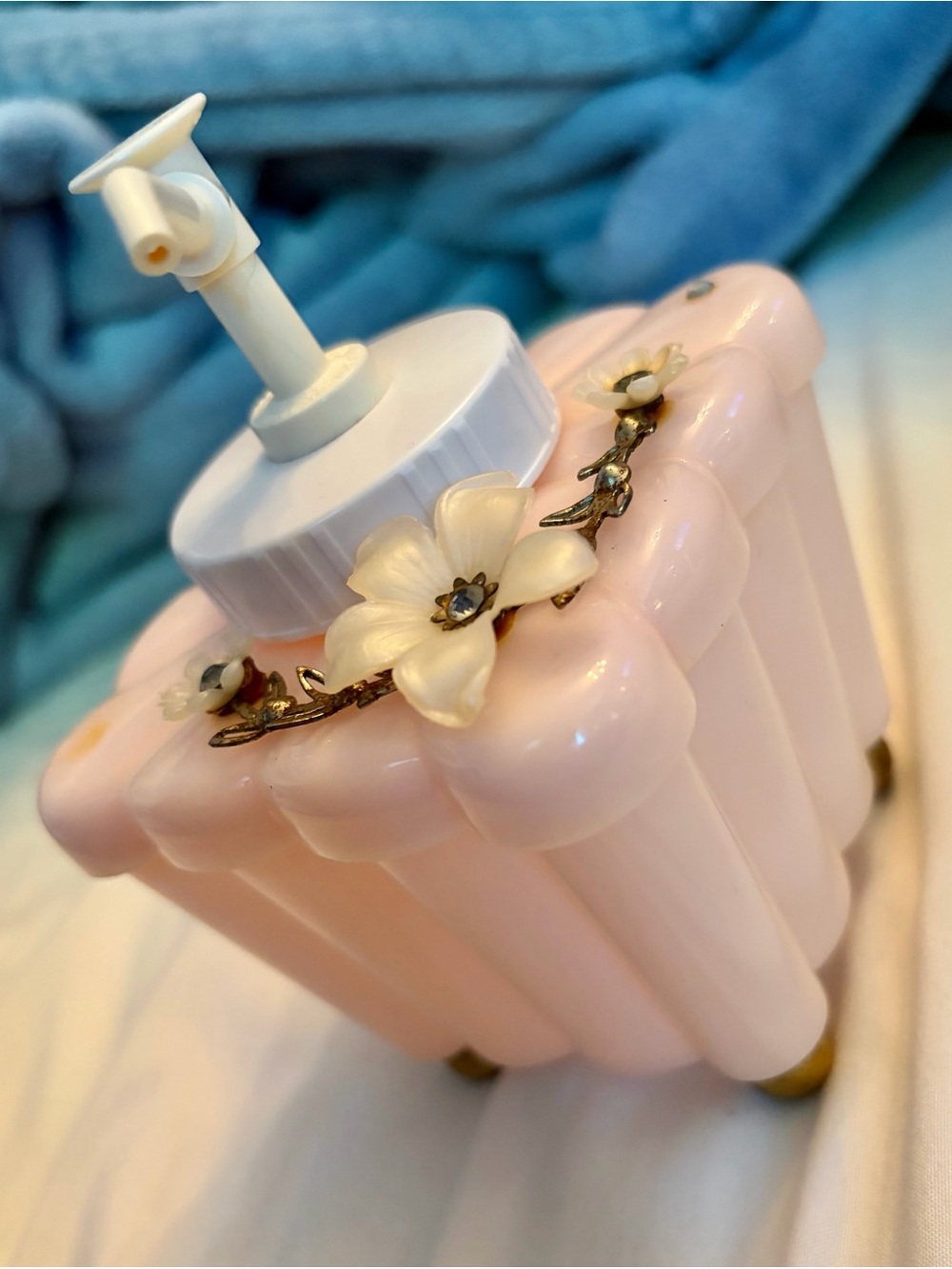 Vintage Menda 1950s Mid Century Light Pink Soap Dispenser Floral, Lotion
